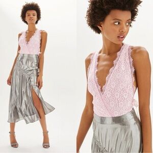 Topshop Pink Lace V Neck Side Tie Bodysuit Size 6